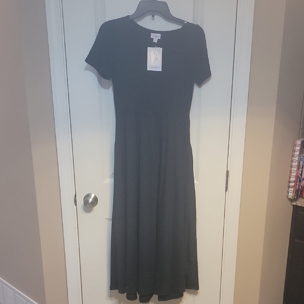 LuLaRoe Gray A-Line Midi Dress Crew Neck